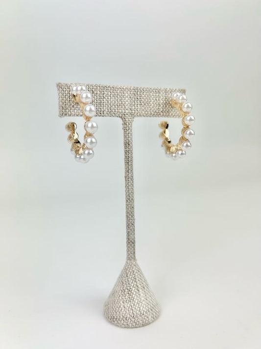 Pearl Studded Gold Hoops Earrings in  at Wrapsody