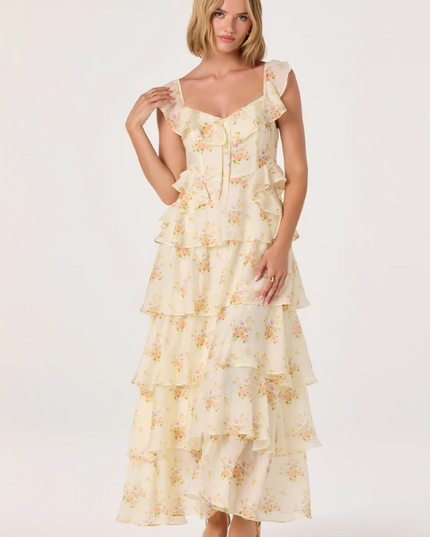 Adessa Floral Yellow Maxi Dress Dresses in XS at Wrapsody