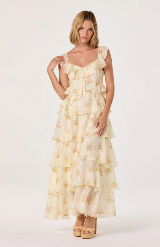 Adessa Floral Yellow Maxi Dress Dresses in XS at Wrapsody