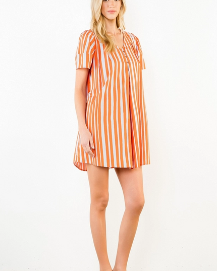 Stripe Babydoll Orange/Blue Dress L