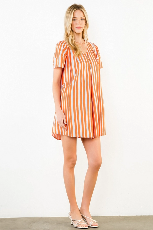 Stripe Babydoll Orange/Blue Dress