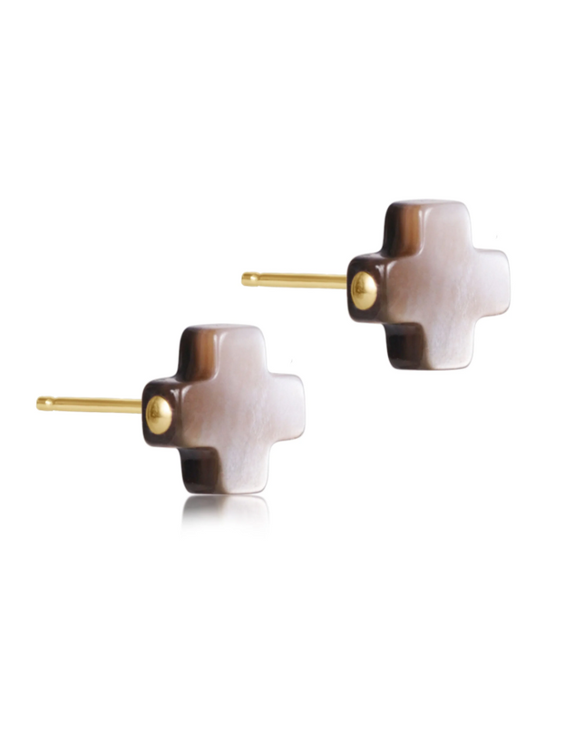 Enewton Signature Cross Stud Mother of Pearl Black Tahitian Earrings in at Wrapsody
