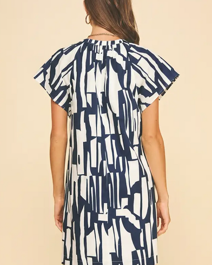 Abstract Pattern Navy/Peony Mini Dress