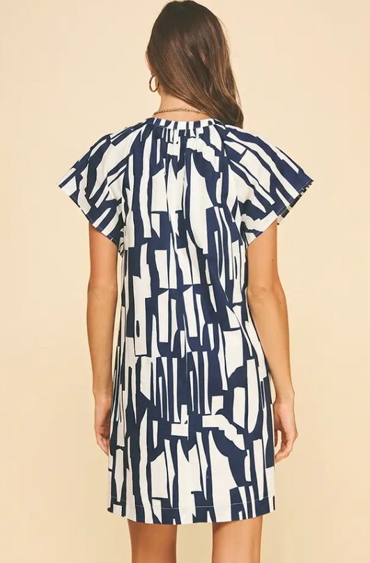 Abstract Pattern Navy/Peony Mini Dress