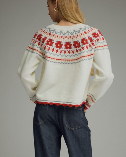 Floral RicRac Trim Cream Cardigan