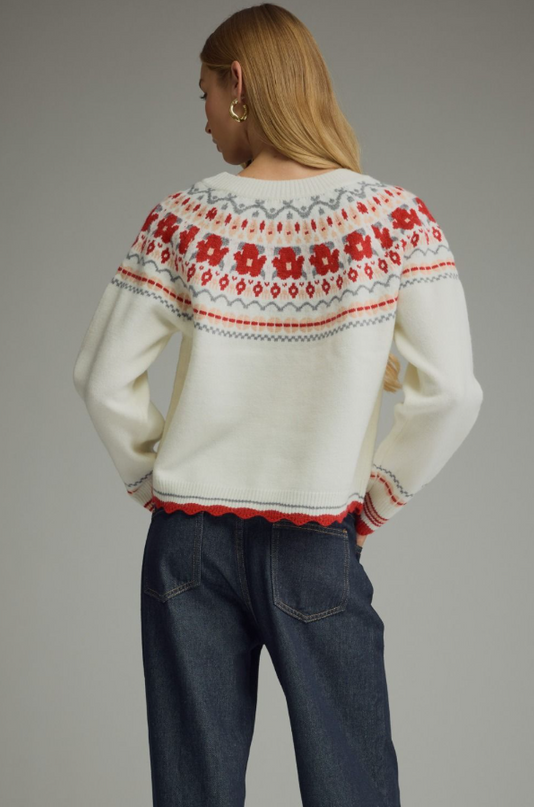 Floral RicRac Trim Cream Cardigan