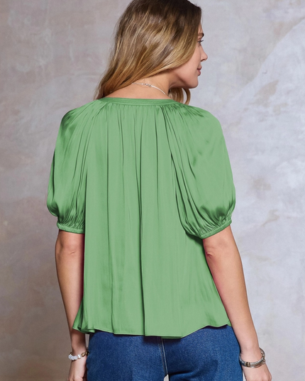 Meadow Green Pleated Blouse Tops in at Wrapsody