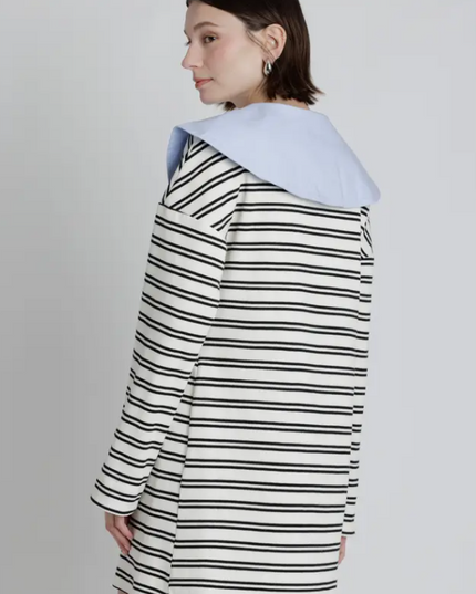 Striped Mini Dress with Oversized Collar
