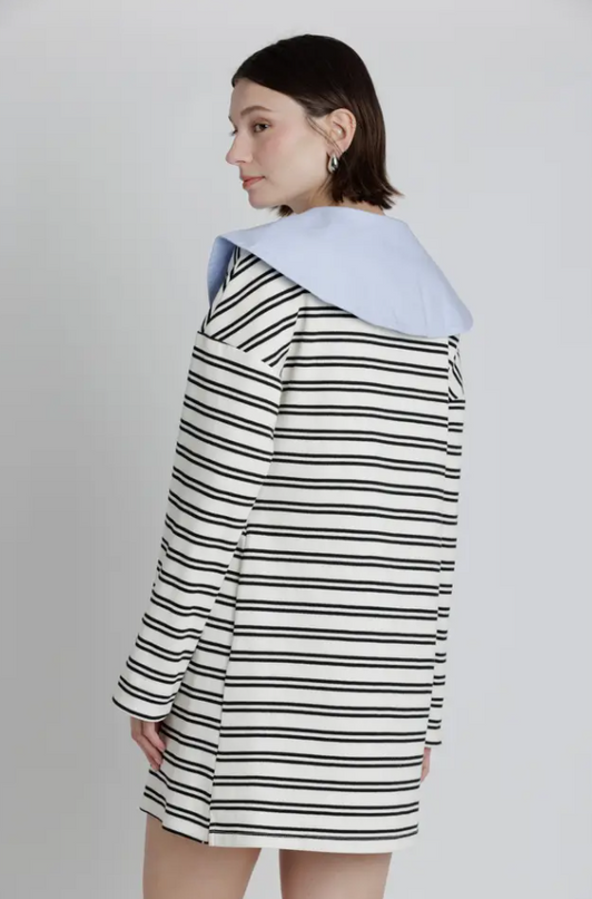 Striped Mini Dress with Oversized Collar