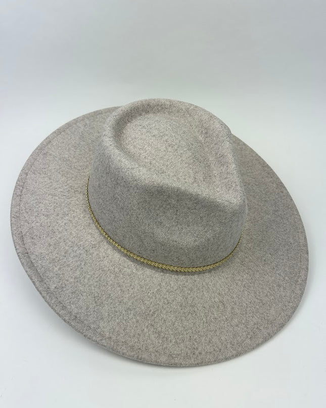 Fedora with Chain Trim in Oatmeal Hair Accessories in  at Wrapsody