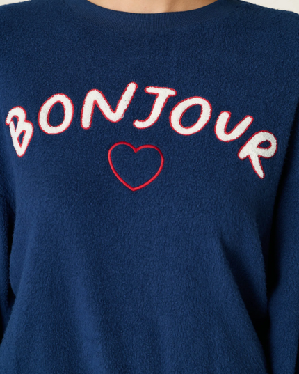 PJ Salvage Bonjour Babe Navy Sweatshirt Loungewear in at Wrapsody