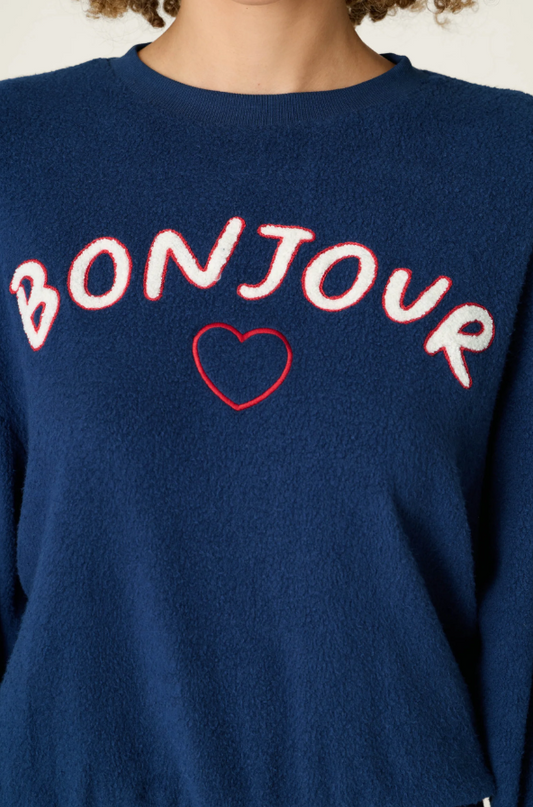 PJ Salvage Bonjour Babe Navy Sweatshirt Loungewear in at Wrapsody