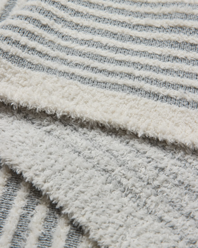 Barefoot Dreams Mixed Stripe Cream/Moonwater Throw Blankets & Throws in at Wrapsody