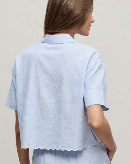 Barefoot Dreams Lakeside Stripe Scallop Shirt Loungewear in at Wrapsody
