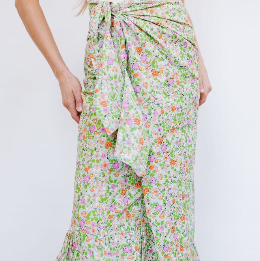 Sarong - Vienna Key Lime Flower Outerwear in  at Wrapsody