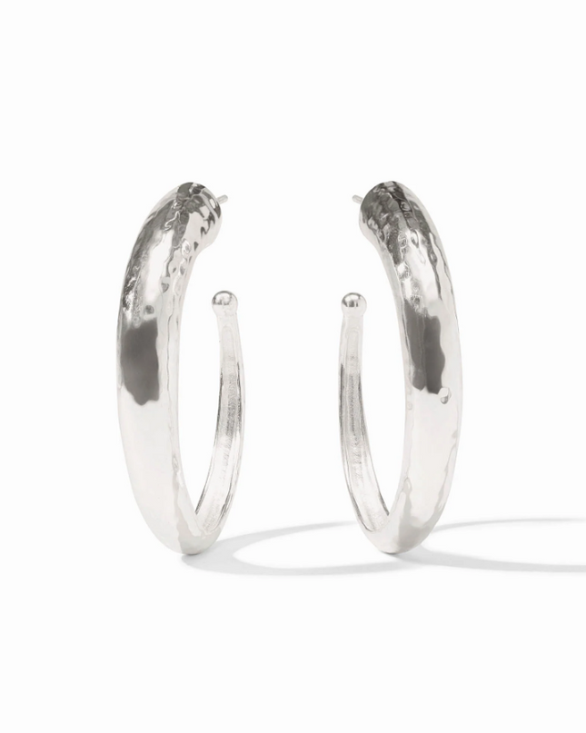 Julie Vos Hammered Hoop Large in Silver Earrings in at Wrapsody