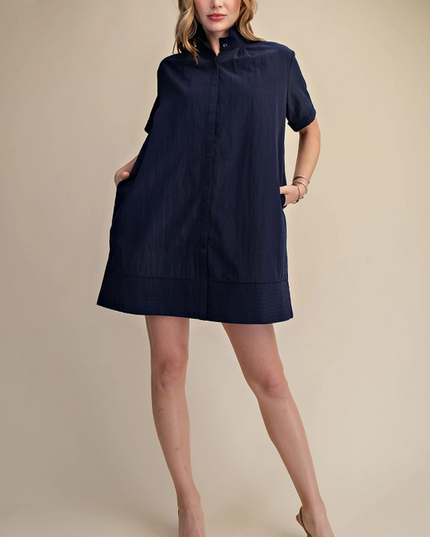 Button-Up Navy Mini Dress