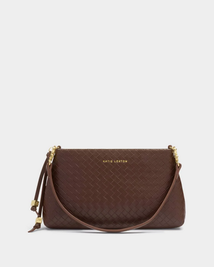 Nova Small  Shoulder Bag in Woven Dark Chocolate