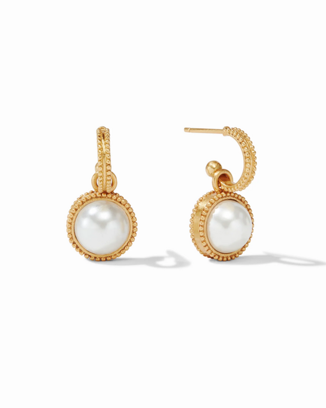 Julie Vos Fleur-de-Lis Hoop & Charm Earring Earrings in Pearl at Wrapsody