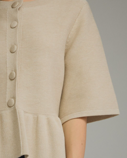 Ribbed Ruffle Hem Oatmeal Cardigan