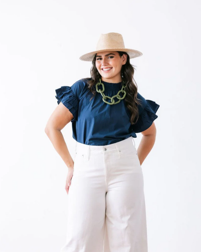 Flutter Me Away Navy Top Tops in  at Wrapsody