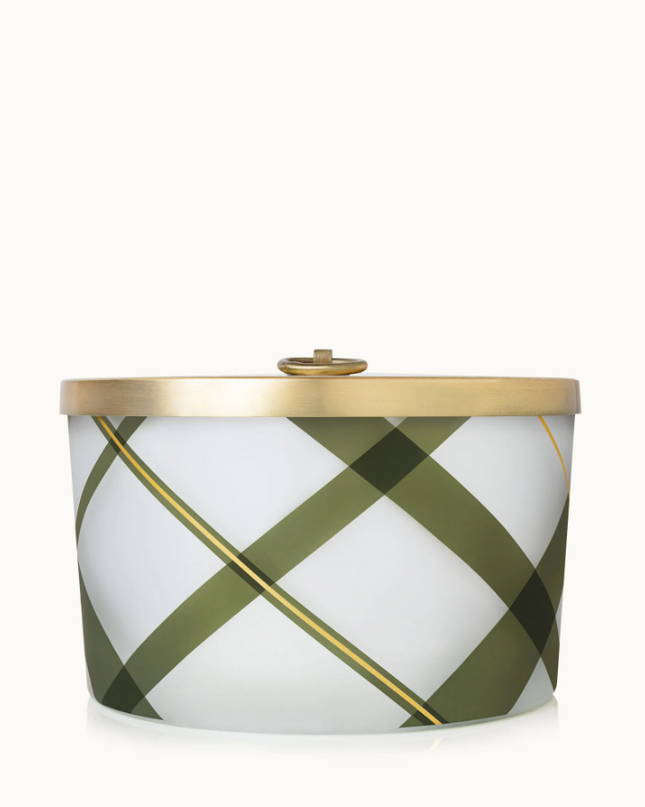 Frasier Fir 3-Wick Frosted Plaid Candle Candles in  at Wrapsody