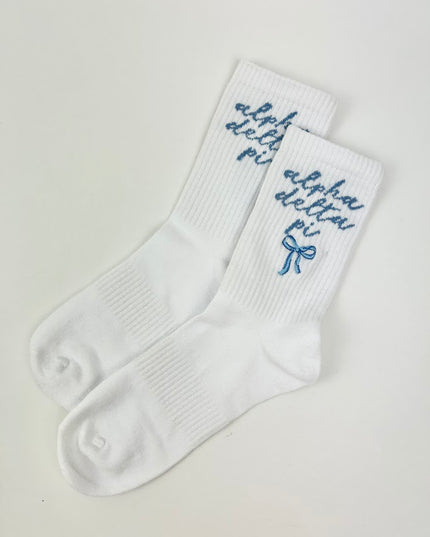Sorority Embroidered Crew Socks Greek in Alpha Chi Omega at Wrapsody