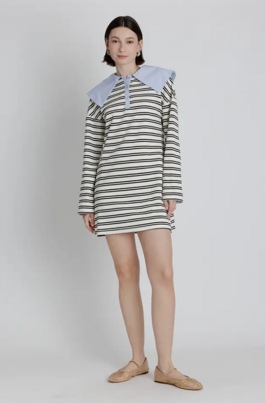Striped Mini Dress with Oversized Collar