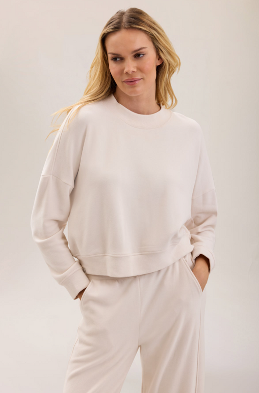 Barefoot Dreams Brushed Fleece Pullover - Sand Dune Loungewear in S at Wrapsody