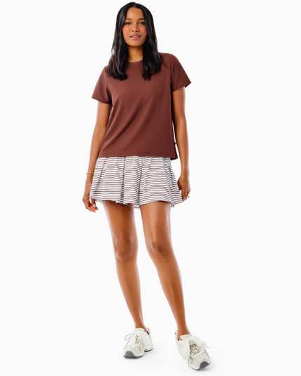 Racquet Stripe Skort in White/Milk Chocolate
