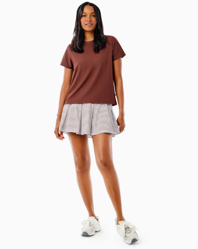 Racquet Stripe Skort in White/Milk Chocolate Activewear in at Wrapsody