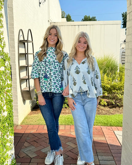 Stripes & Florals Blouse Tops in  at Wrapsody