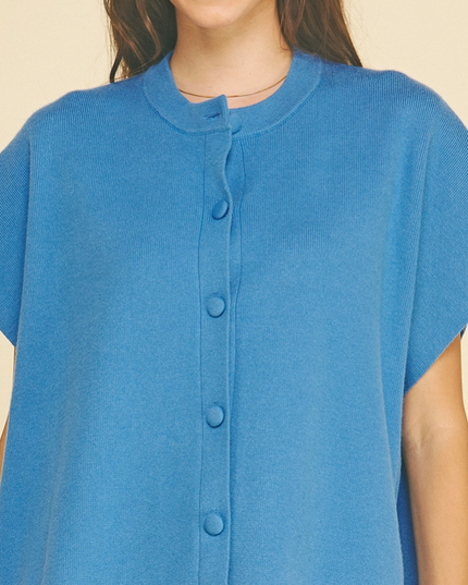 Button Blue Cardigan Sweater
