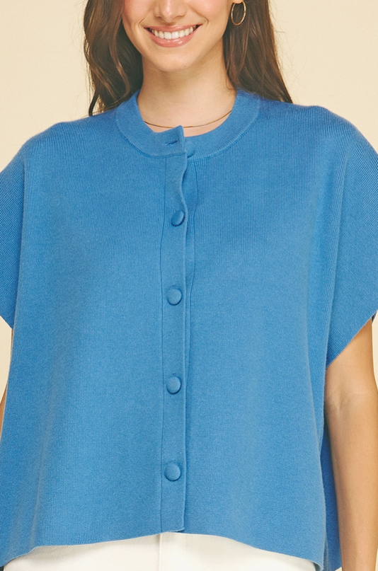 Button Blue Cardigan Sweater