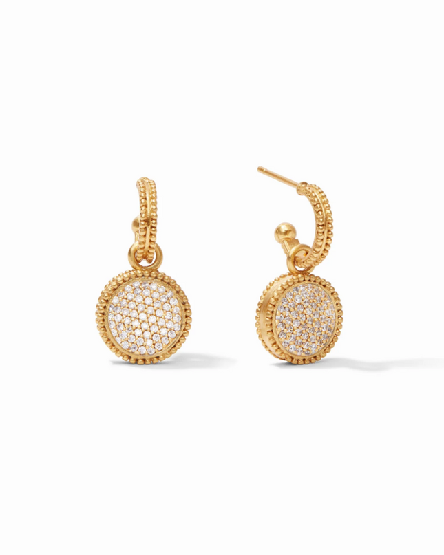 Julie Vos Fleur-de-Lis Hoop & Charm Earring Earrings in Pave Clear at Wrapsody