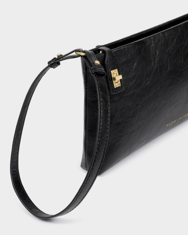 Orin Twist Lock Small Shoulder Bag in Black Handbags in at Wrapsody