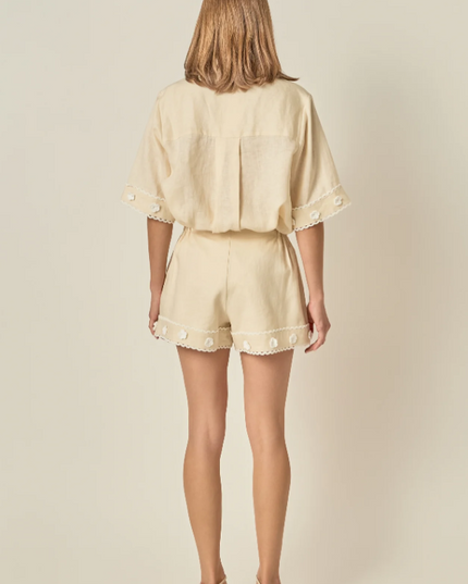 English Factory Linen Floral Beige Shorts