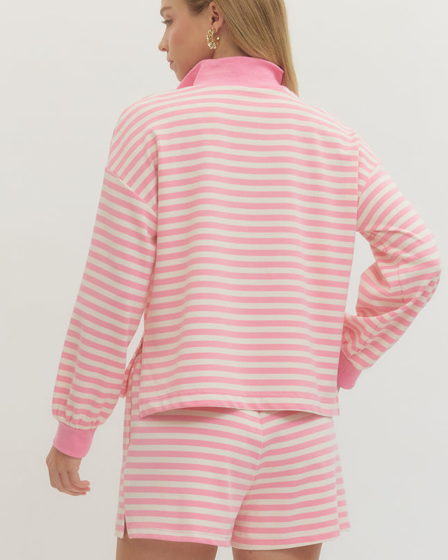 Striped Pink Knit Ribbed Blouse Tops in at Wrapsody