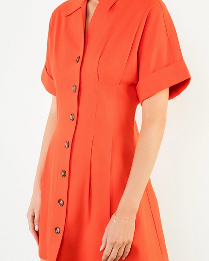 Pleated Orange Mini Dress