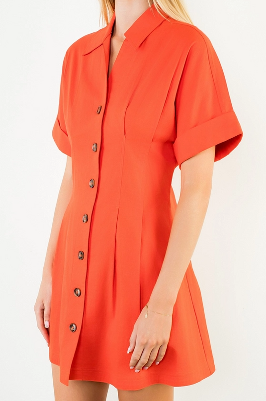 Pleated Orange Mini Dress