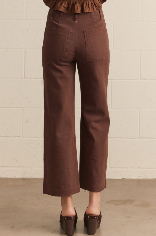 Wide Leg Front Seam Brown Pants