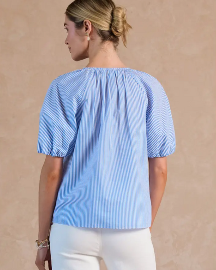 Scalloped Blue Striped Blouse Tops in at Wrapsody