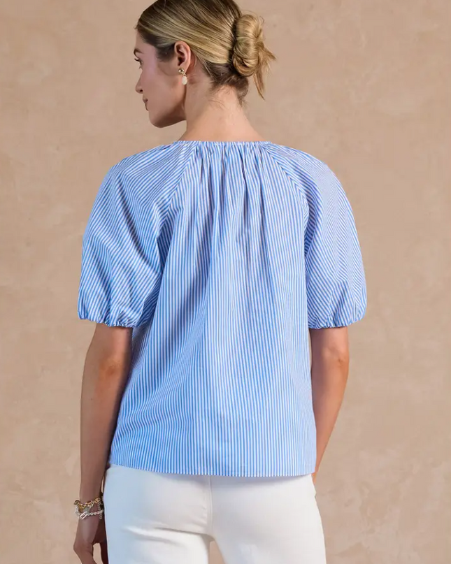 Scalloped Blue Striped Blouse Tops in at Wrapsody