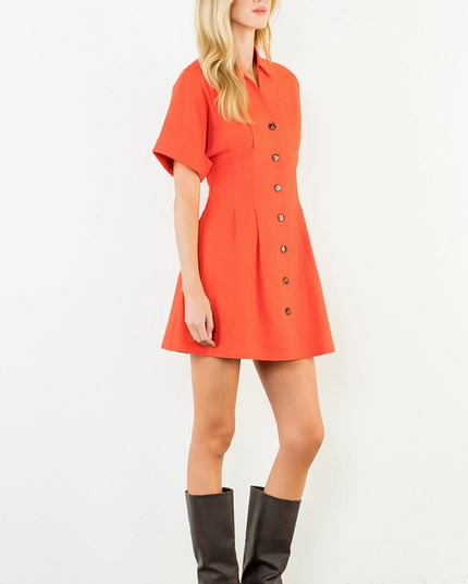 Pleated Orange Mini Dress