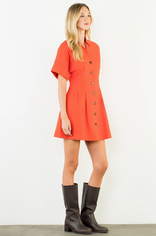 Pleated Orange Mini Dress
