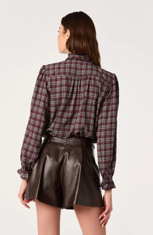 ASTR the Label Alyssa Eggplant Plaid Blouse