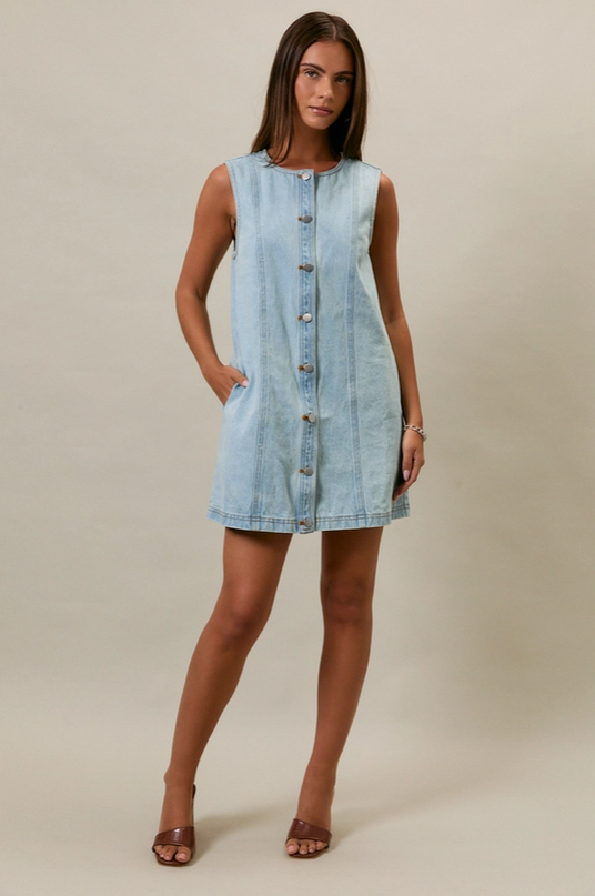 Button-Up Light Denim Mini Dress XS