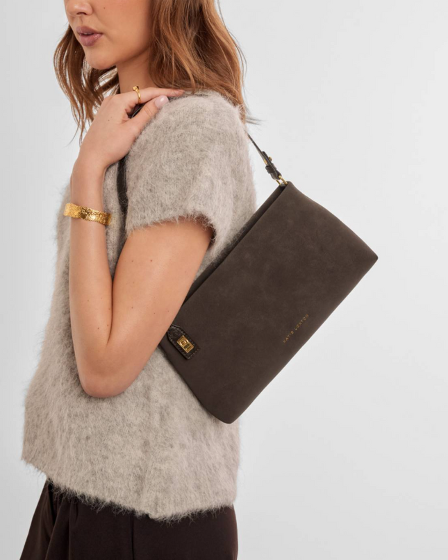 Orin Twist Lock Small Shoulder Bag in Chocolate Bitter Handbags in at Wrapsody