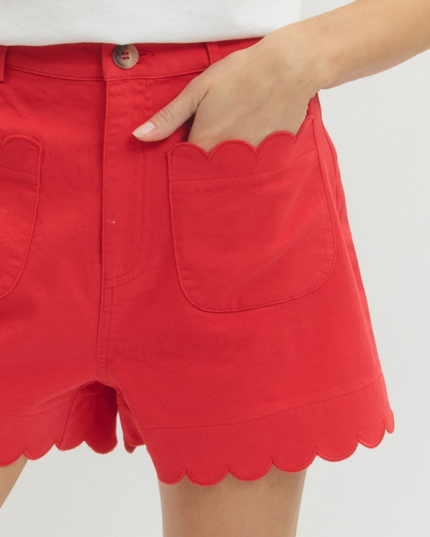 Scalloped Shorts in Red Shorts in S at Wrapsody