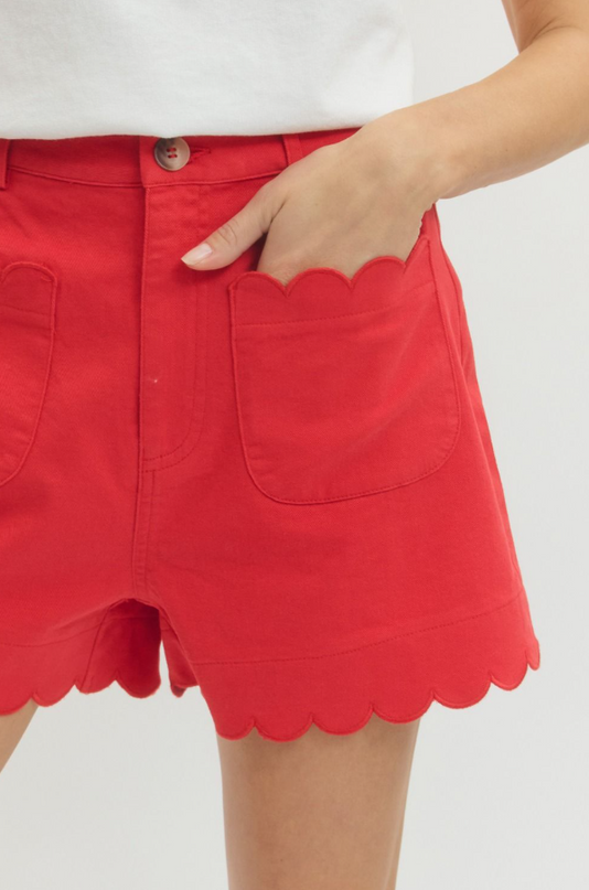 Scalloped Shorts in Red Shorts in S at Wrapsody